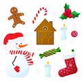Cartoon Christmas set. Illustration of Christmas stocking, sprig Royalty Free Stock Photo