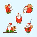 Cartoon Christmas set. Vector set of five funny cartoon Santa