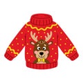 Cartoon Christmas ugly sweater with Xmas reindeer