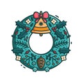 Cartoon Christmas wreath vector illustration. Royalty Free Stock Photo