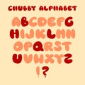 Kids game alphabet. Cartoon chubby font. Bubble lettering