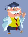 Cartoon chubby male professor in a robe and cap