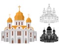 Cartoon church of christian denomination decorated with gold line and shape art Royalty Free Stock Photo