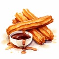 Cartoon Churros With Sauce Vector Illustration - Watercolor Clipart