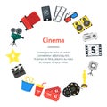 Cartoon Cinema Banner Card Circle. Vector