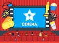 Cartoon Cinema Concept Interior. Vector