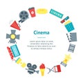 Cartoon Cinema Movie Banner Card Circle. Vector Royalty Free Stock Photo