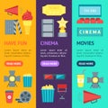 Cartoon Cinema Movie Banner Vecrtical Set. Vector Royalty Free Stock Photo