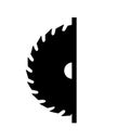 Cartoon circular blades icon or symbol. Drawing half logo. Circular saw blade for woodworking machine, sawing machine