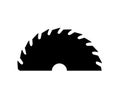 Cartoon circular blades icon or symbol. Drawing half logo. Circular saw blade for woodworking machine, sawing machine