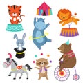 Cartoon circus animals for child birthday card vector stock Royalty Free Stock Photo
