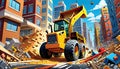 cartoon city construction truck demolition loader trash pile