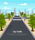 Cartoon City Crossroad Traffic Lights Card Poster. Vector