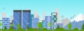 Cartoon City Panorama Summer Outdoor Scene. Vector