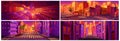 Cartoon city sunset vibrant game background set