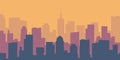 Cartoon cityscape. Empty flat city silhouette. Daytime urban skyline. Vector panoramic urban landscape