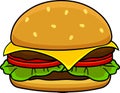 Cartoon Classic Double Cheeseburger With Cheese, Beef Patties Or Steak, Tomato And Lettuce