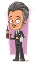 Cartoon classical waiter with wine