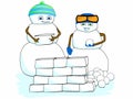 Cartoon Clip Art Children Snowman Building Snow Fort House Winter Scene School