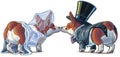 Corgi Bride and Groom Kissing Cartoon Illustration Royalty Free Stock Photo