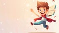 A cartoon clipart illustration of a happy child jumping over a book, a preschool or kindergarten graduation certificate Royalty Free Stock Photo