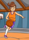 Basketball Girl Dribbling Colored Cartoon