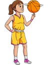 Basketball Girl Spinning the Ball Cartoon Clipart