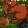 Beaver Marine Animal Colored Cartoon Illustration