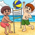 Boys Playing Beach Volleyball Summer Colored Royalty Free Stock Photo