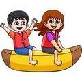 Children Riding a Banana Boat Cartoon Clipart Royalty Free Stock Photo