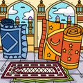 Ramadan Prayer Mats Colored Cartoon Illustration