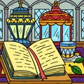 Ramadan Quran and Lanterns Colored Cartoon Royalty Free Stock Photo