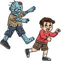 Zombie Chasing a Child Cartoon Colored Clipart