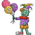 Zombie Clown with Balloons Cartoon Colored Clipart