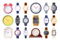 Cartoon clock. Electronic mechanical quartz watch dial accessory, alarm timer hourglass devices to indicate measure time