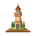 Cartoon Clock Tower Model Isolated on White Background Royalty Free Stock Photo