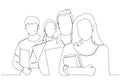 Cartoon of closeup of university students standing in a row with books. One line art style