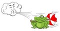 Cartoon cloud blowing wind on a frog with umbrella