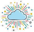 Cartoon Cloud With Bursting Rays and Stars Celebration Royalty Free Stock Photo