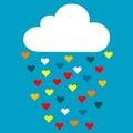 Cartoon cloud with rain drops of colored hearts