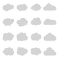Cartoon cloud of sky on isolated background.Graphic heaven in vintage style.Flat collection of gray cloud. Set icons of cloud