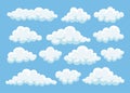 Cartoon clouds in blue sky. Cloudscape isolated on background. Heaven. Vector flat design Royalty Free Stock Photo