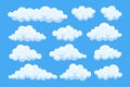 Cartoon clouds in blue sky. Cloudscape isolated on background. Heaven. Vector flat design Royalty Free Stock Photo