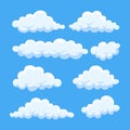 Cartoon clouds in blue sky. Cloudscape isolated on background. Heaven. Vector flat design Royalty Free Stock Photo