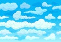 Cartoon clouds on blue sky. White cloud flying print, simple aerial landscape. Natural border, spring summer cloudy Royalty Free Stock Photo