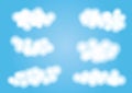 Cartoon clouds isolated on blue sky panorama vector collection. Cloudscape in blue sky, white cloud illustration Royalty Free Stock Photo