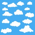 Cartoon clouds isolated on blue sky panorama vector collection. Cloudscape in blue sky, white cloud illustration Royalty Free Stock Photo