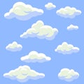 Cartoon clouds isolated on blue sky vector set. Fluffy clouds flat style. Royalty Free Stock Photo