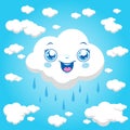 Cartoon clouds raining in the sky. Vector illustration