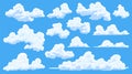 Cartoon clouds set. Abstract white cloudscape icon symbols. Vector cloudy landscape or simplicity nature aerial panorama Royalty Free Stock Photo